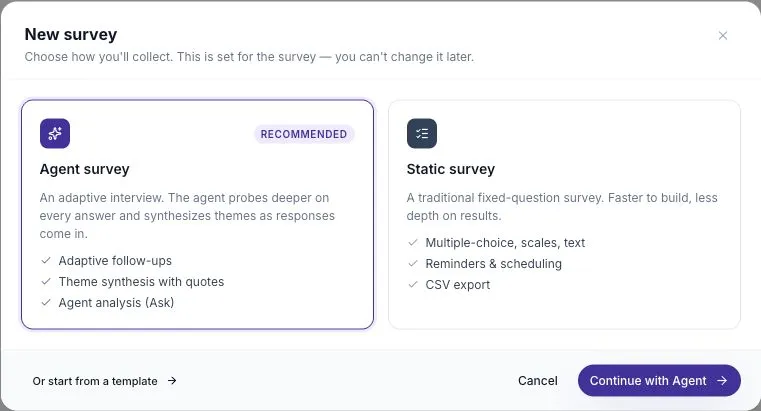 The chooser for Agent and Static Surveys.